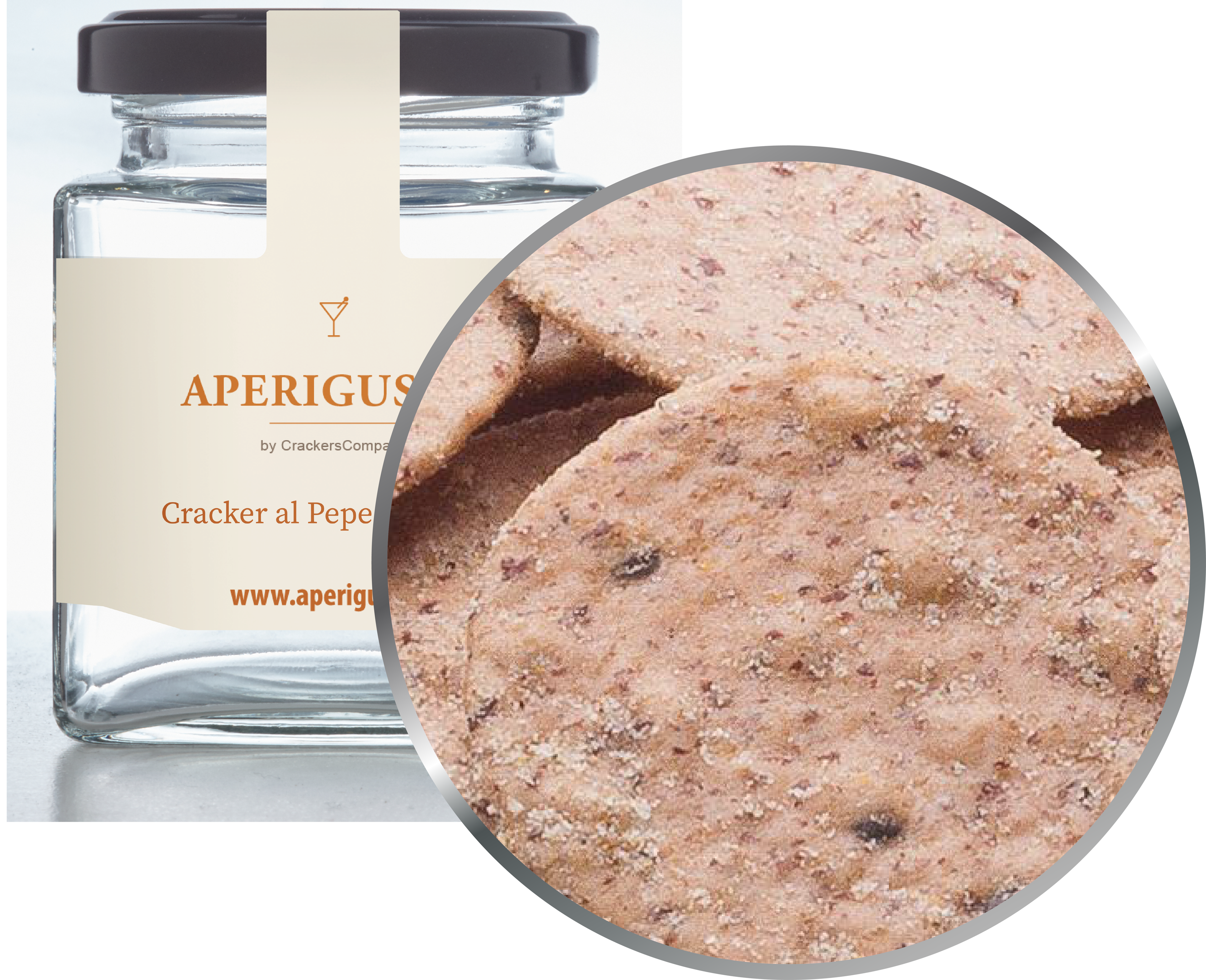 Aperigusto Zoom | P-14116-GLQ | Vaso quadrato | Cracker Pepe e Sesamo