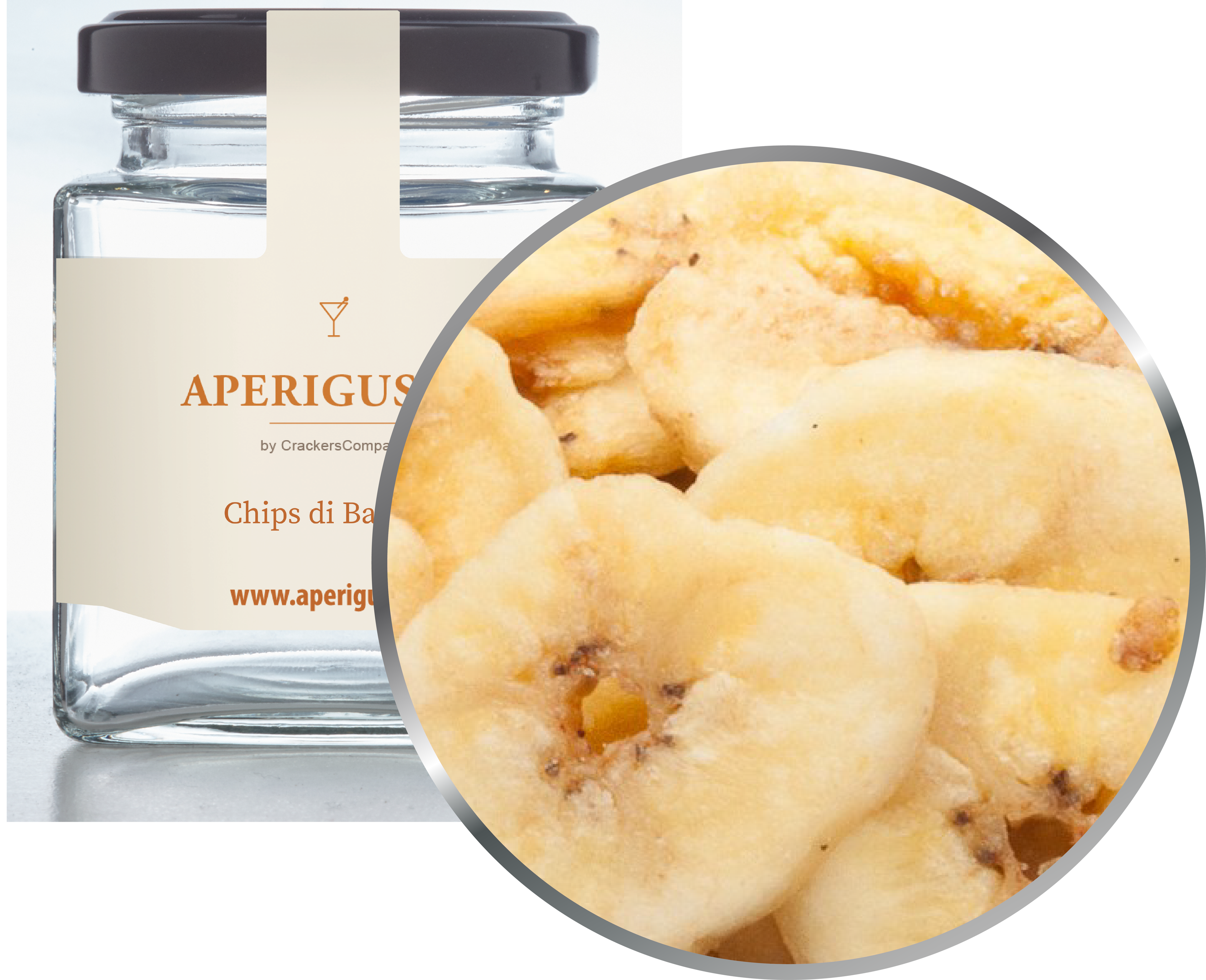 Aperigusto Zoom | P-20090-GLQ | Vaso quadrato | Chips di Banana