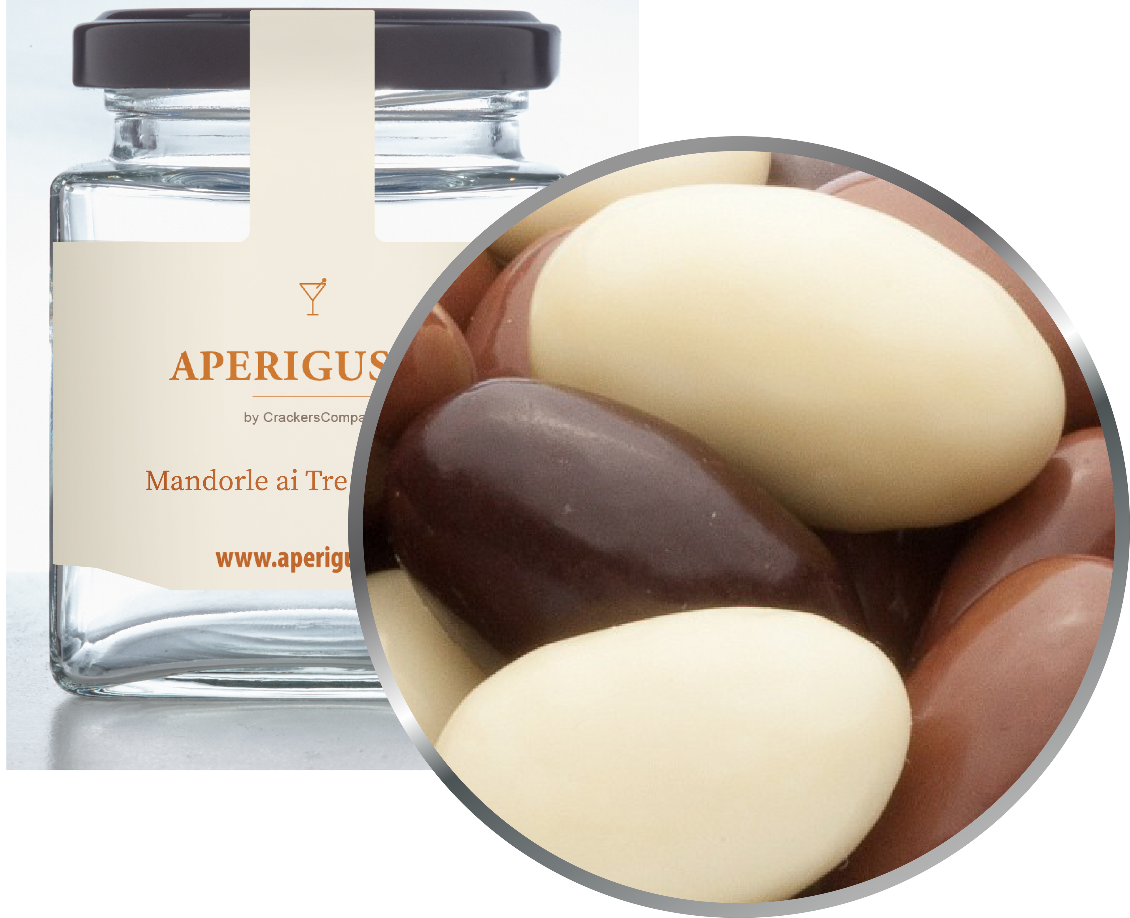Aperigusto Zoom | P-31156-GLQ | Vaso quadrato | Mandorle 3 Cioccolati